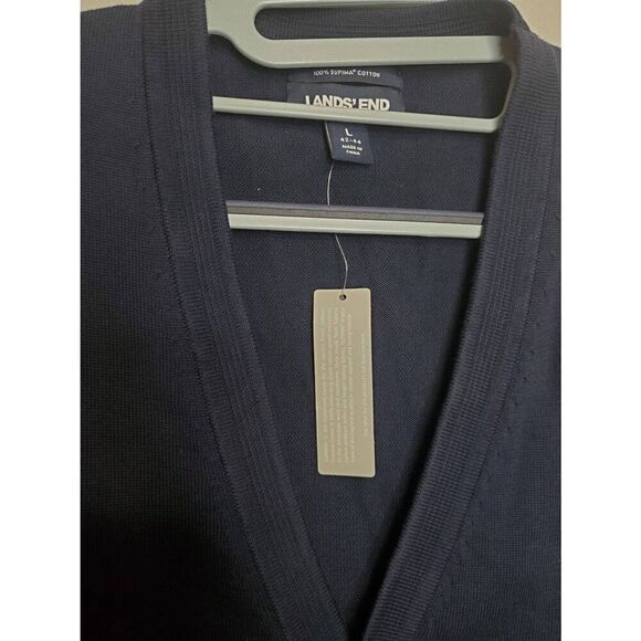 Land's End 100% Supima Cotton Men's Navy Cardigan Sweater Lightweight Grandpa - Picture 6 of 12